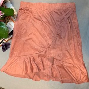 Suede Blush Pink Mini Skirt • Ruffle Detail • NWT